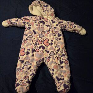 Cuddle Bear Girls 3 month Winter One Piece Snowsuit  Pink and Purple Hearts